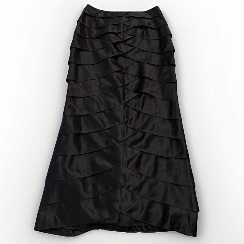 Adrianna Papell Women's Black Tiered Maxi Skirt Satin 4 Mermaid Elegant Formal